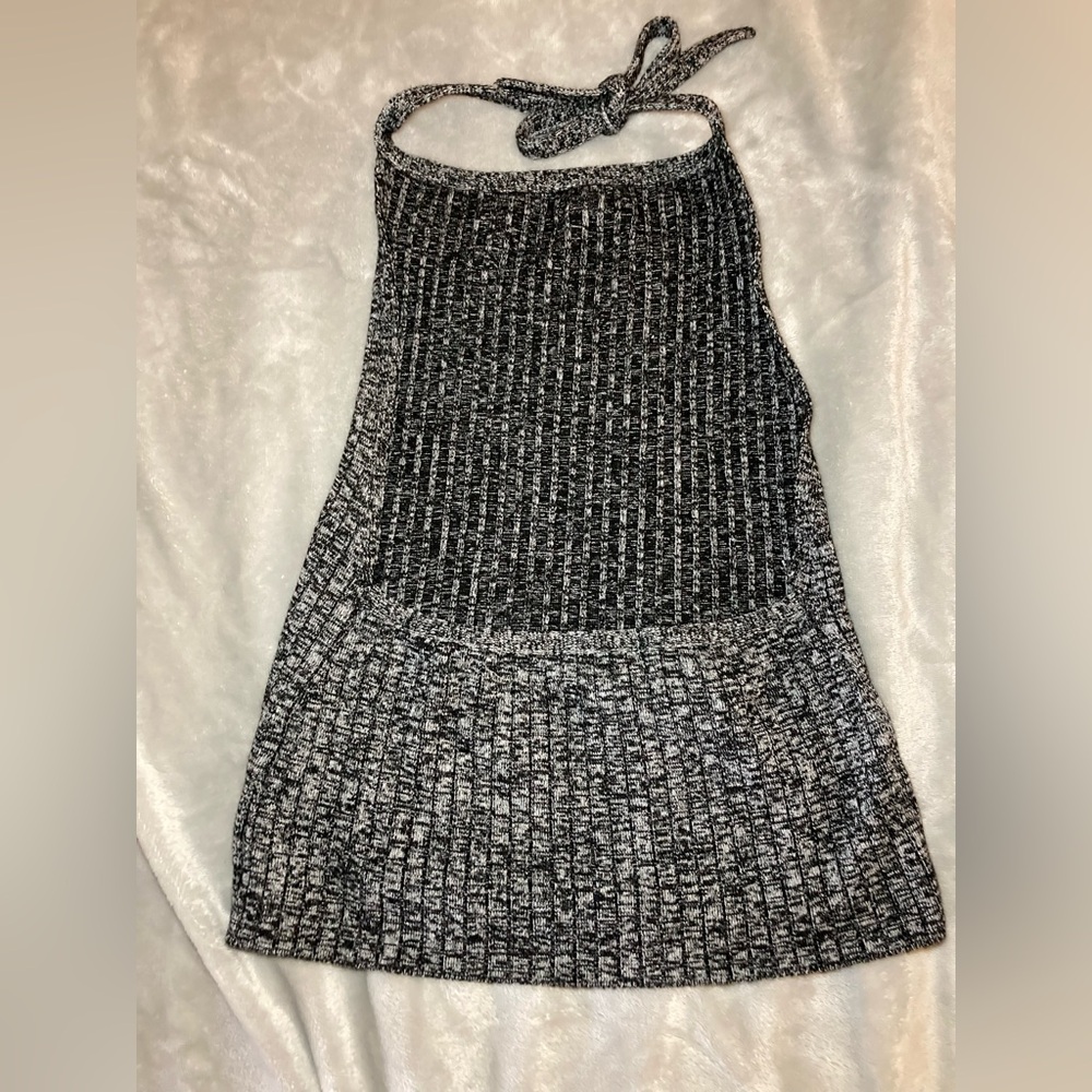 Ribbed Halter Tank Top in Black & White - Picture 2 of 8